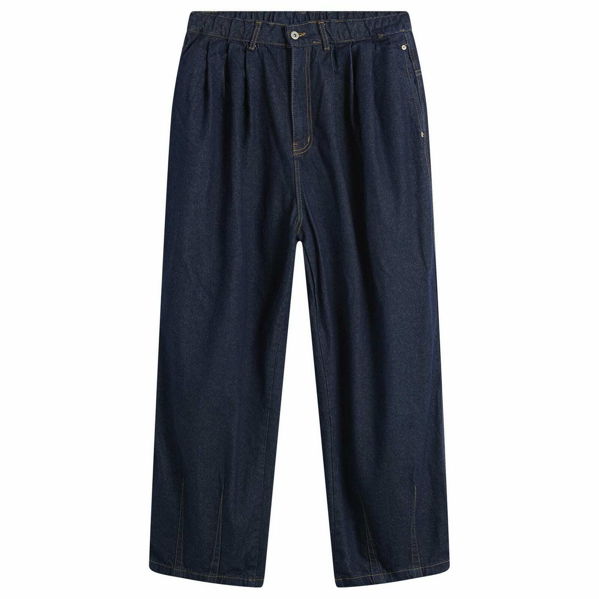 パンツ ANGLAN Balloon Denim Pants Wide Fit Navy Anglan Men's Rigid Indigo Denim Balloon Pants in Dark Blue Anglan