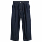 Anglan Men's Rigid Indigo Denim Balloon Pants in Dark Blue