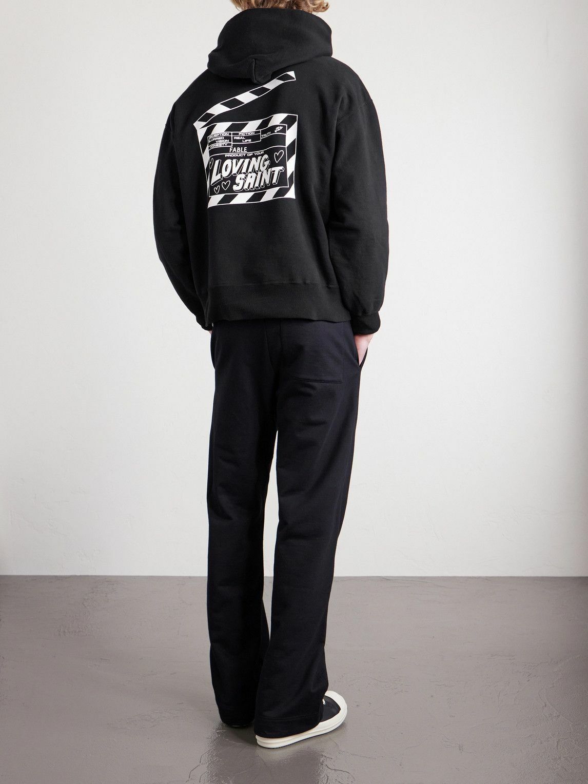 SAINT MXXXXXX - I Love Saint Logo-Print Cotton-Jersey Hoodie - Black