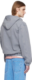 Lacoste Gray Washed Effect Hooded Denim Jacket