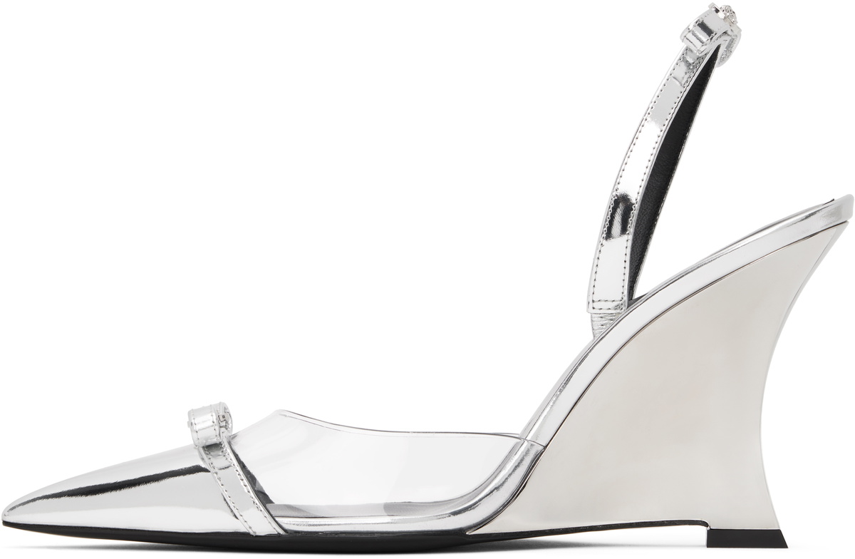 Versace Silver Gianni Ribbon Metallic Wedge 95mm Heels