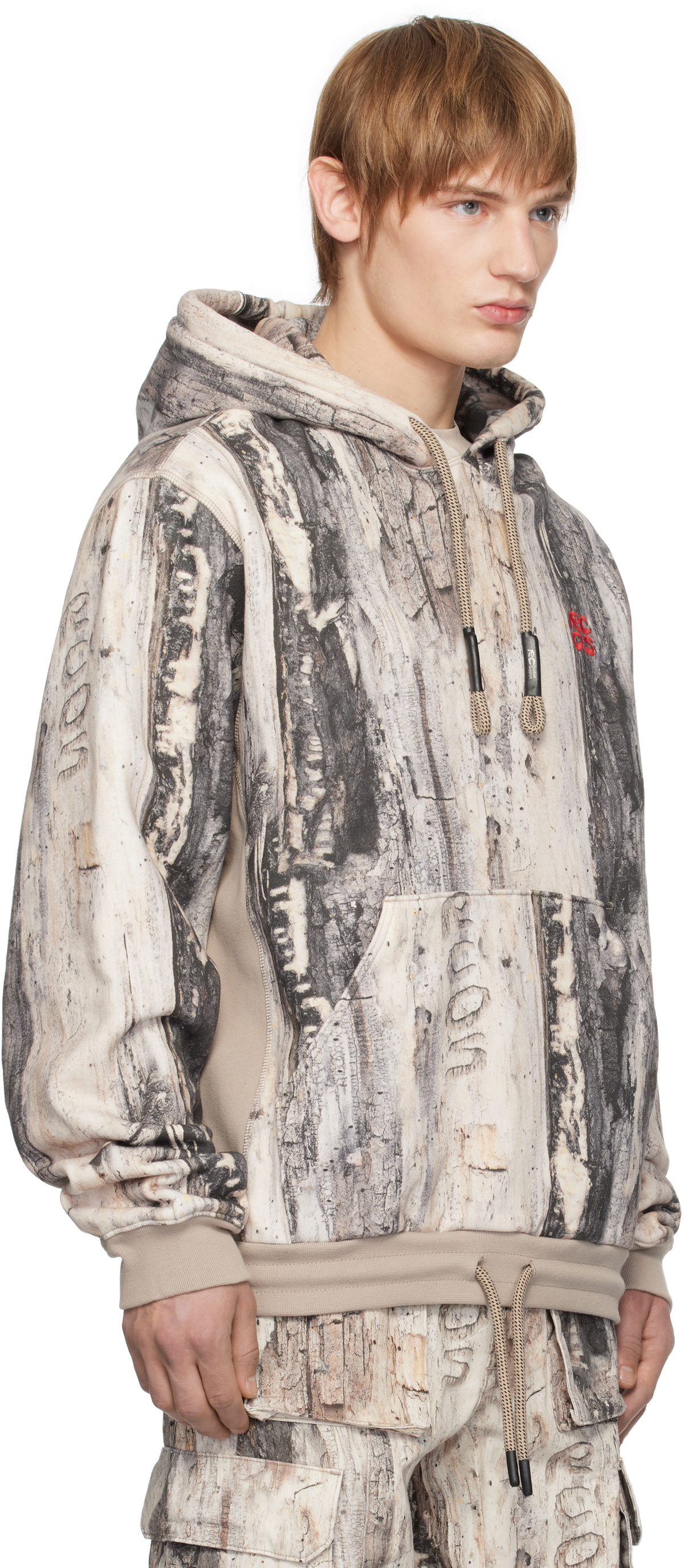 RCOS Off-White & Taupe Stack Logo Embroidered Hoodie