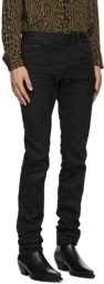 Saint Laurent Black Oily Coated Slim-Fit Jeans