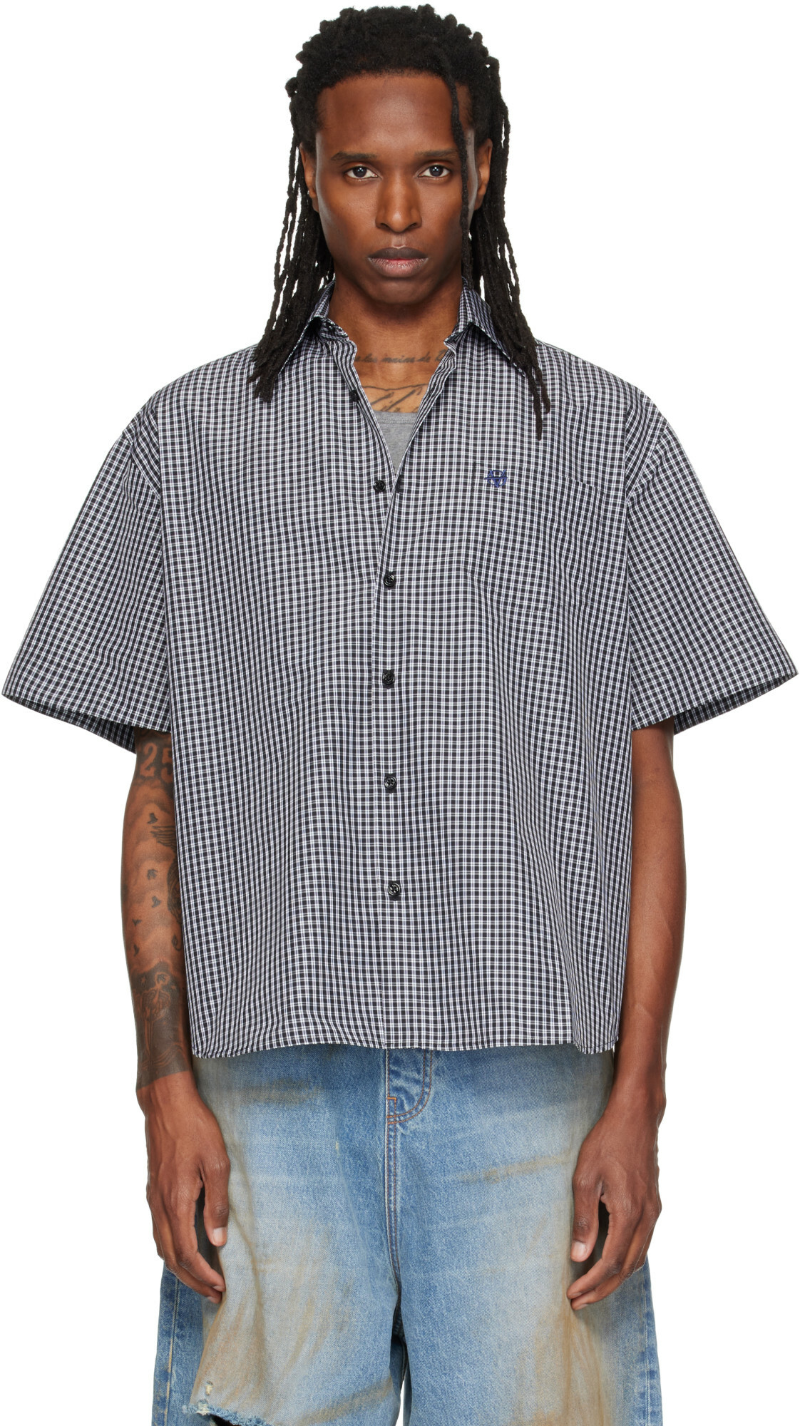 VETEMENTS Black Metal Logo Checked Shirt