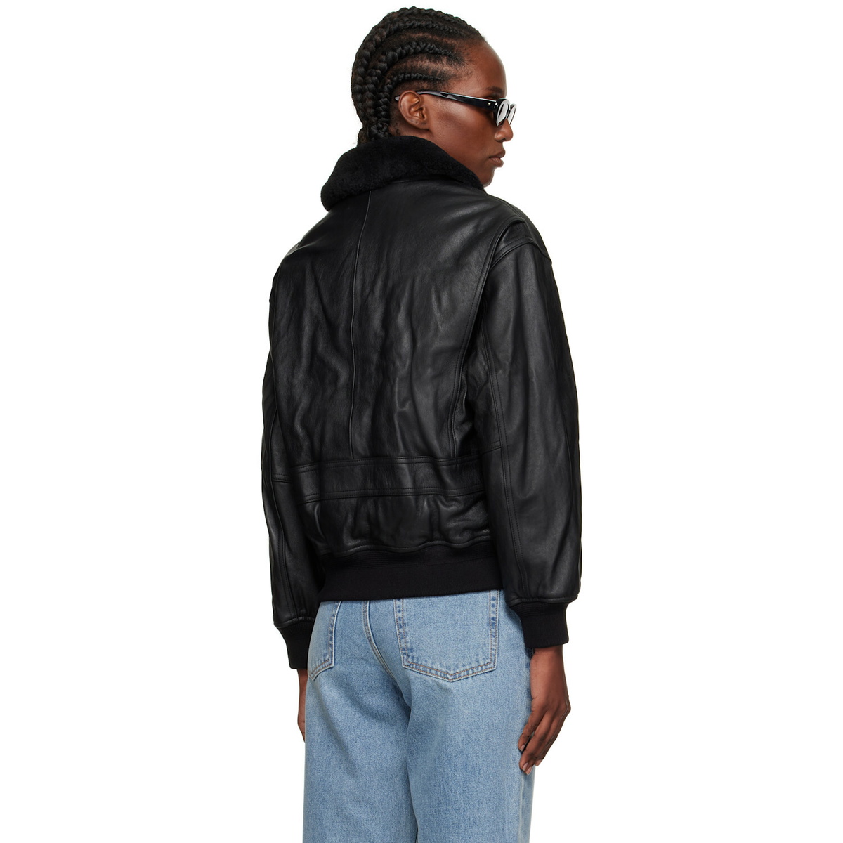 Dunst Black A-2 Shearling Collared Leather Jacket