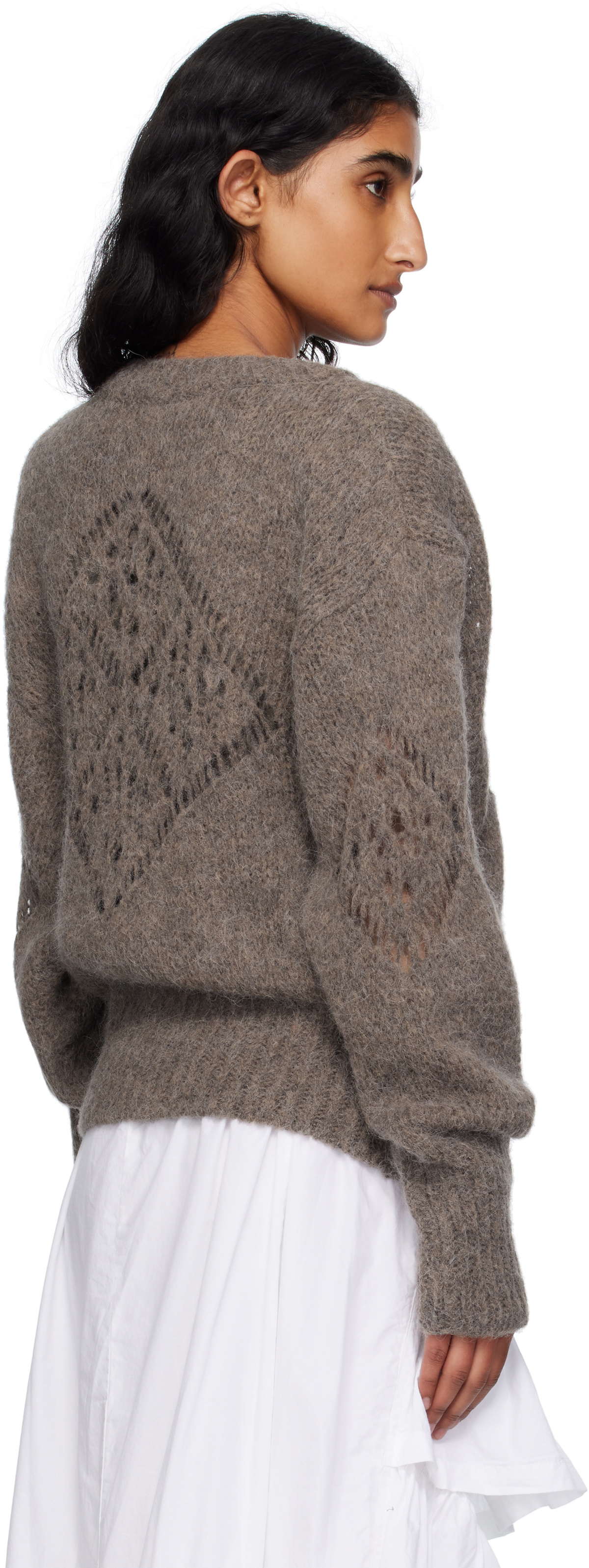 OPEN YY Taupe Alpaca Argyle Pointelle Sweater