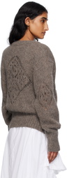 OPEN YY Taupe Alpaca Argyle Pointelle Sweater