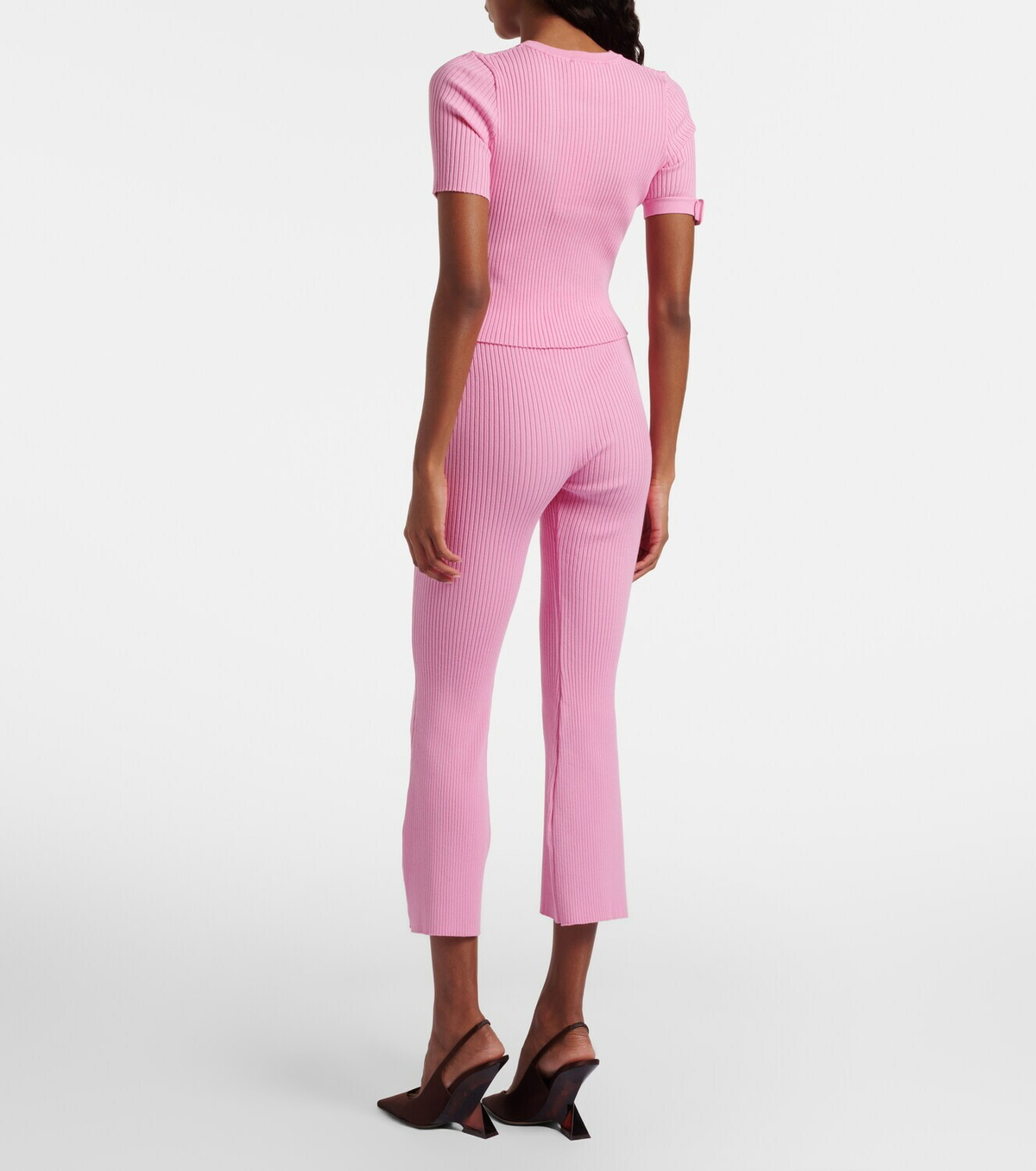Courrèges Belted ribbed-knit capri pants
