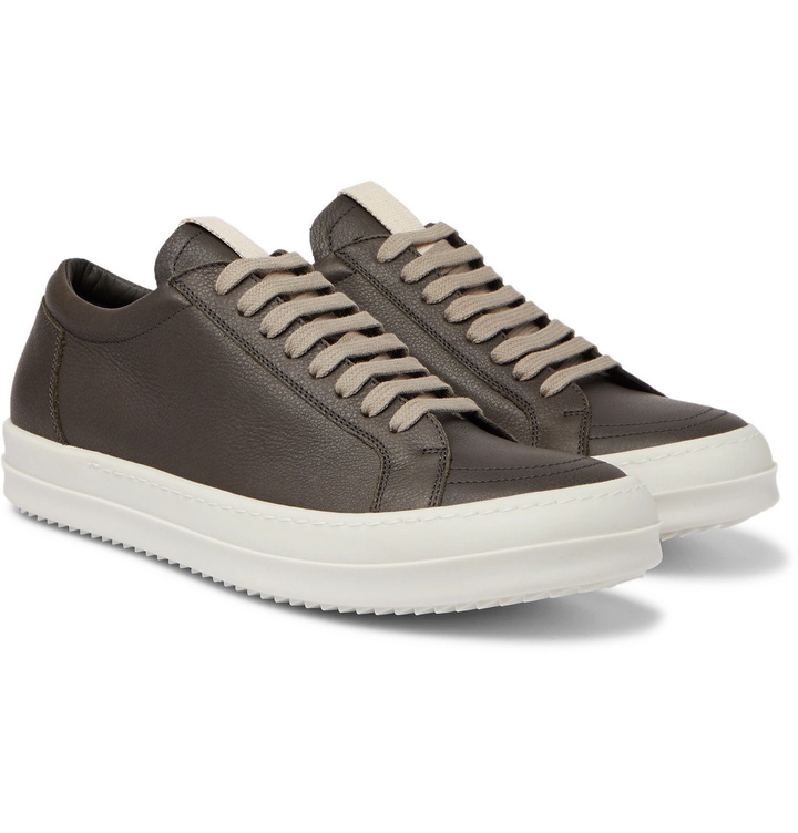 Photo: Rick Owens - Grosgrain-Trimmed Leather Sneakers - Gray