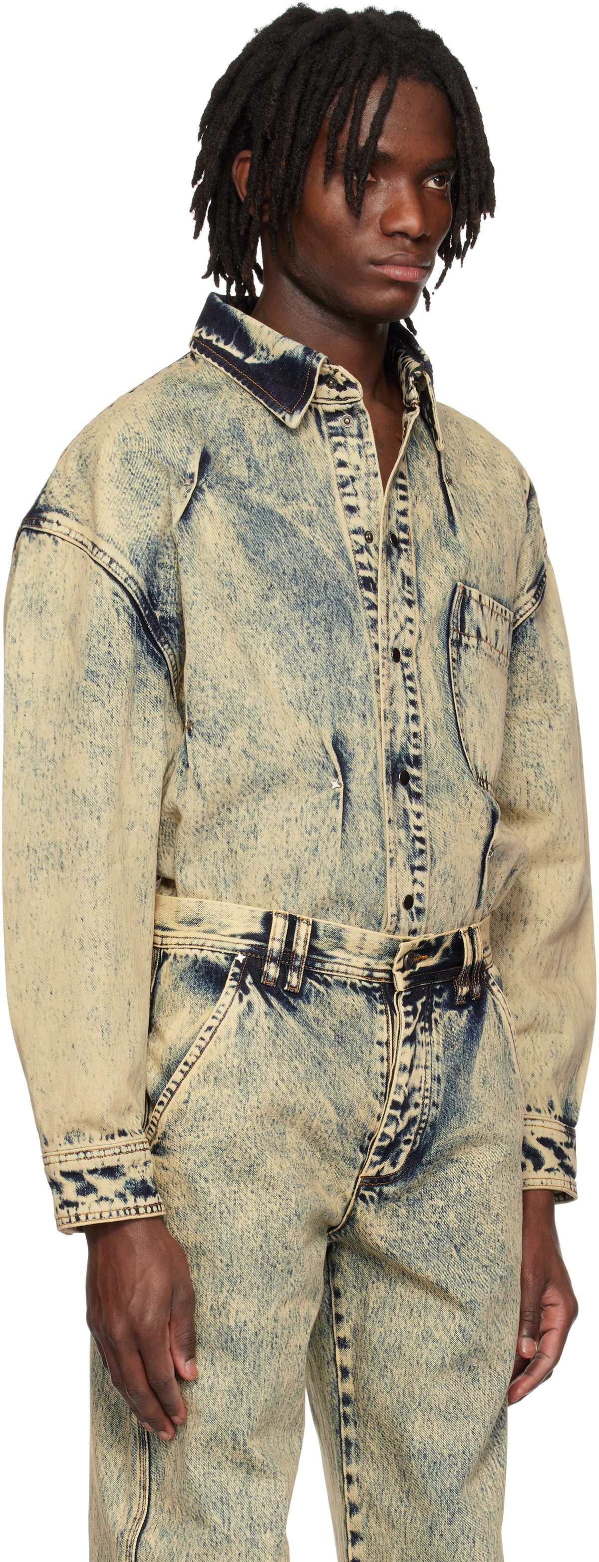 KUSIKOHC Navy & Beige Multi Rivet Denim Shirt