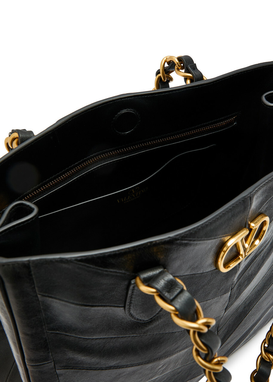 Valentino Garavani Logo-plaque Chevron Leather Tote bag - Black - One Size