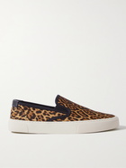 SAINT LAURENT - Venice Leather-Trimmed Leopard-Print Canvas Slip-On Sneakers - Brown - EU 45