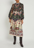 Farm Rio Marvelous Garden Floral-print Satin Midi Dress Black