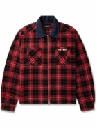 Cherry Los Angeles - Chambray-Trimmed Logo-Embroidered Checked Cotton-Flannel Shirt Jacket - Red