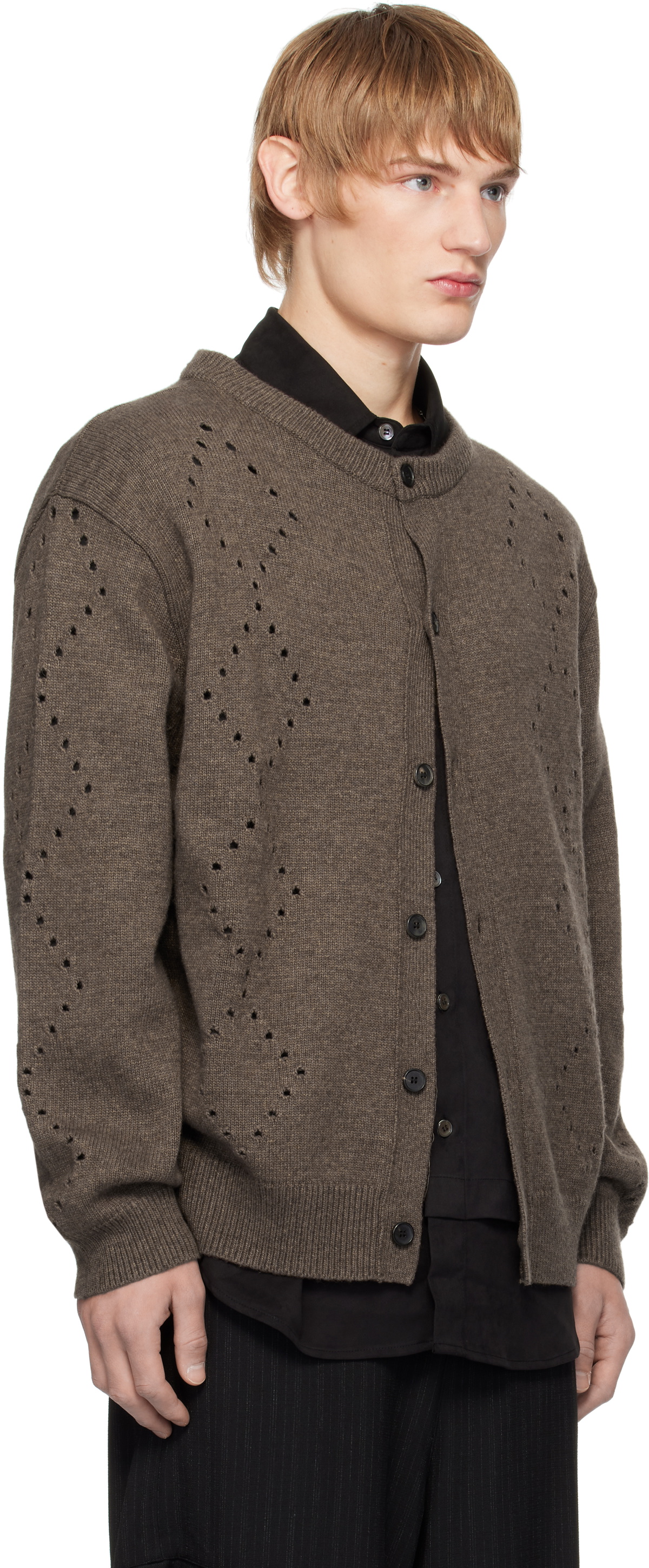 Youth Brown Argyle Punching Knit Cardigan