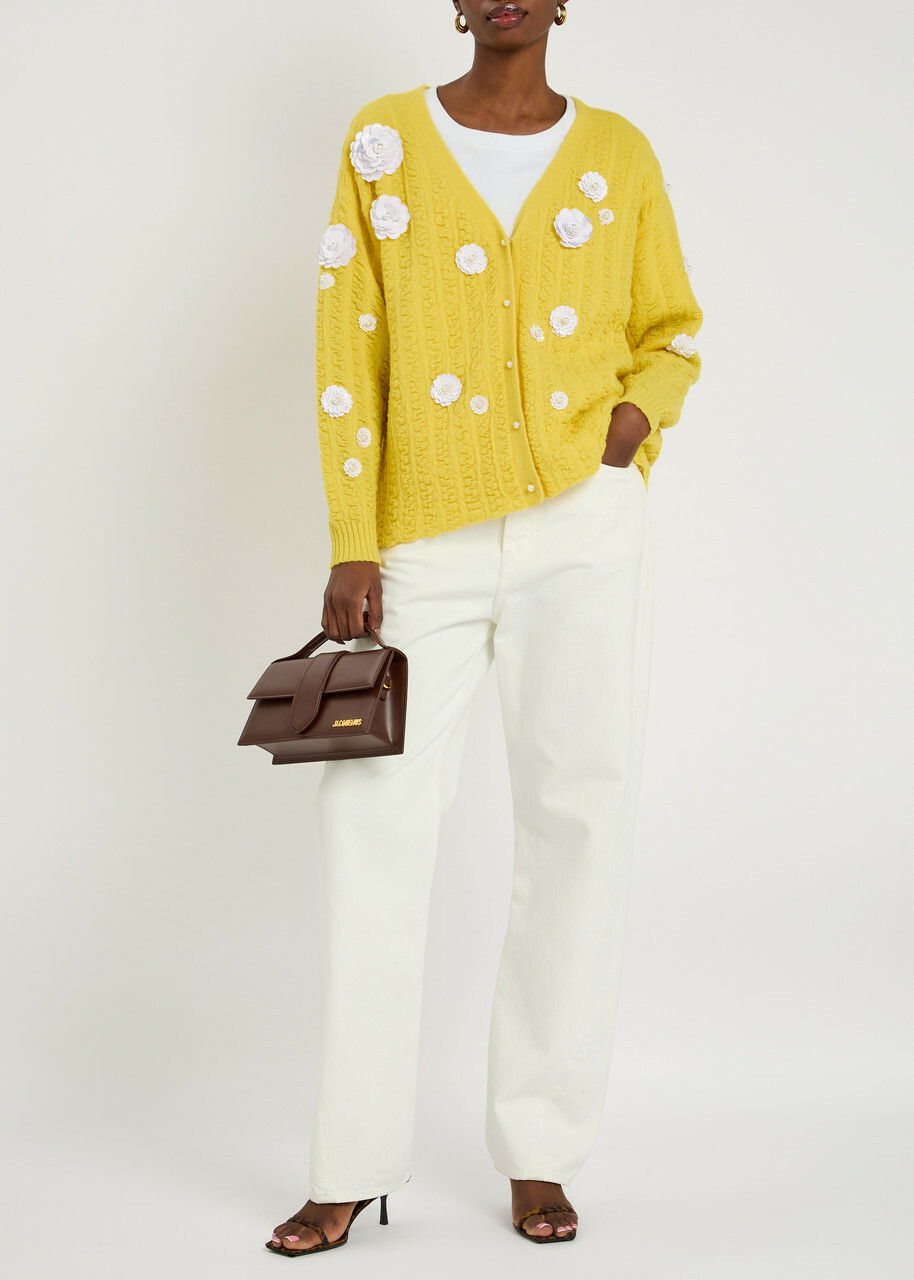 Bernadette Cammi Floral-embellished Wool-blend Cardigan Yellow
