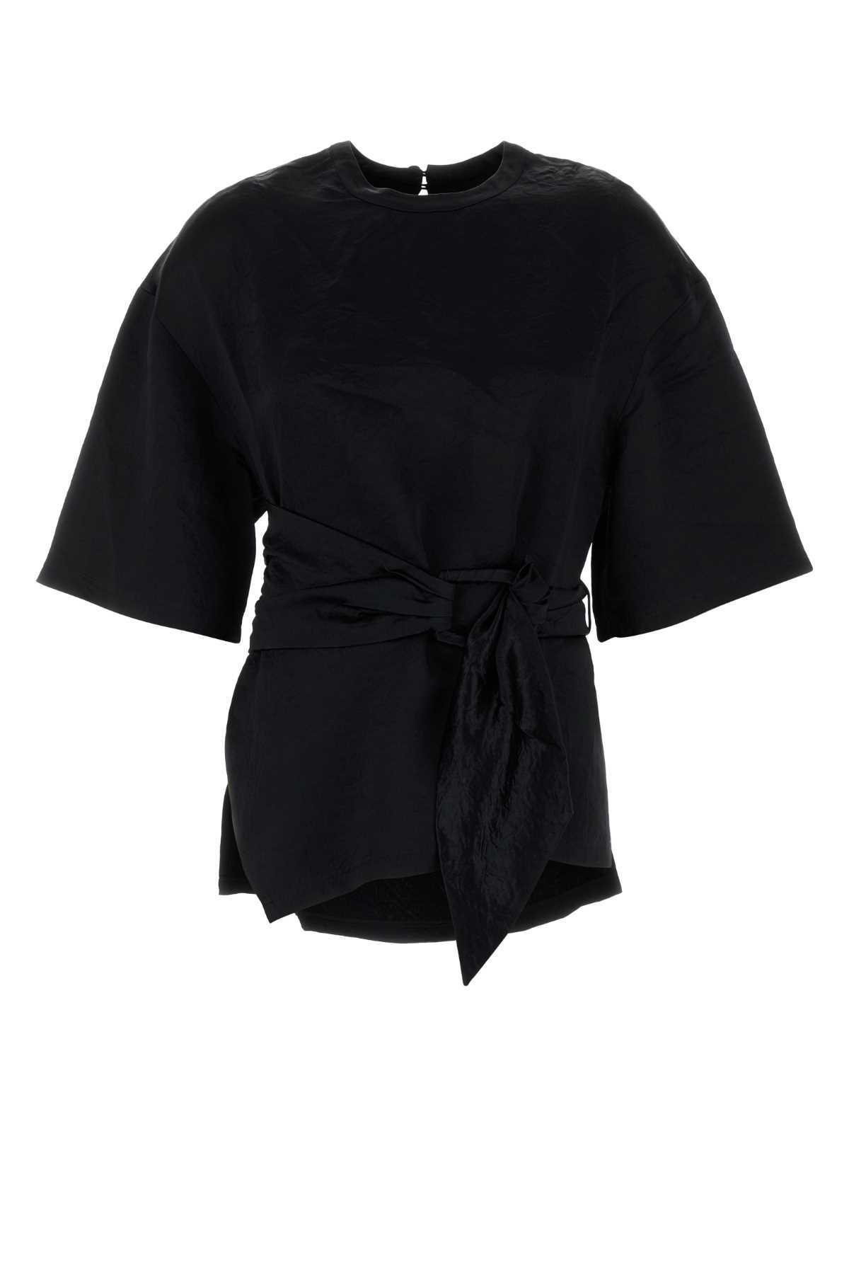 Tシャツ・カットソー nanushka Black satin Domini blouse Domini - Crinkled-Satin Turtleneck Top - Black/Ecru – Nanushka