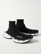 Balenciaga - 3XL Sock Logo-Print Stretch-Knit Slip-On Sneakers - Black