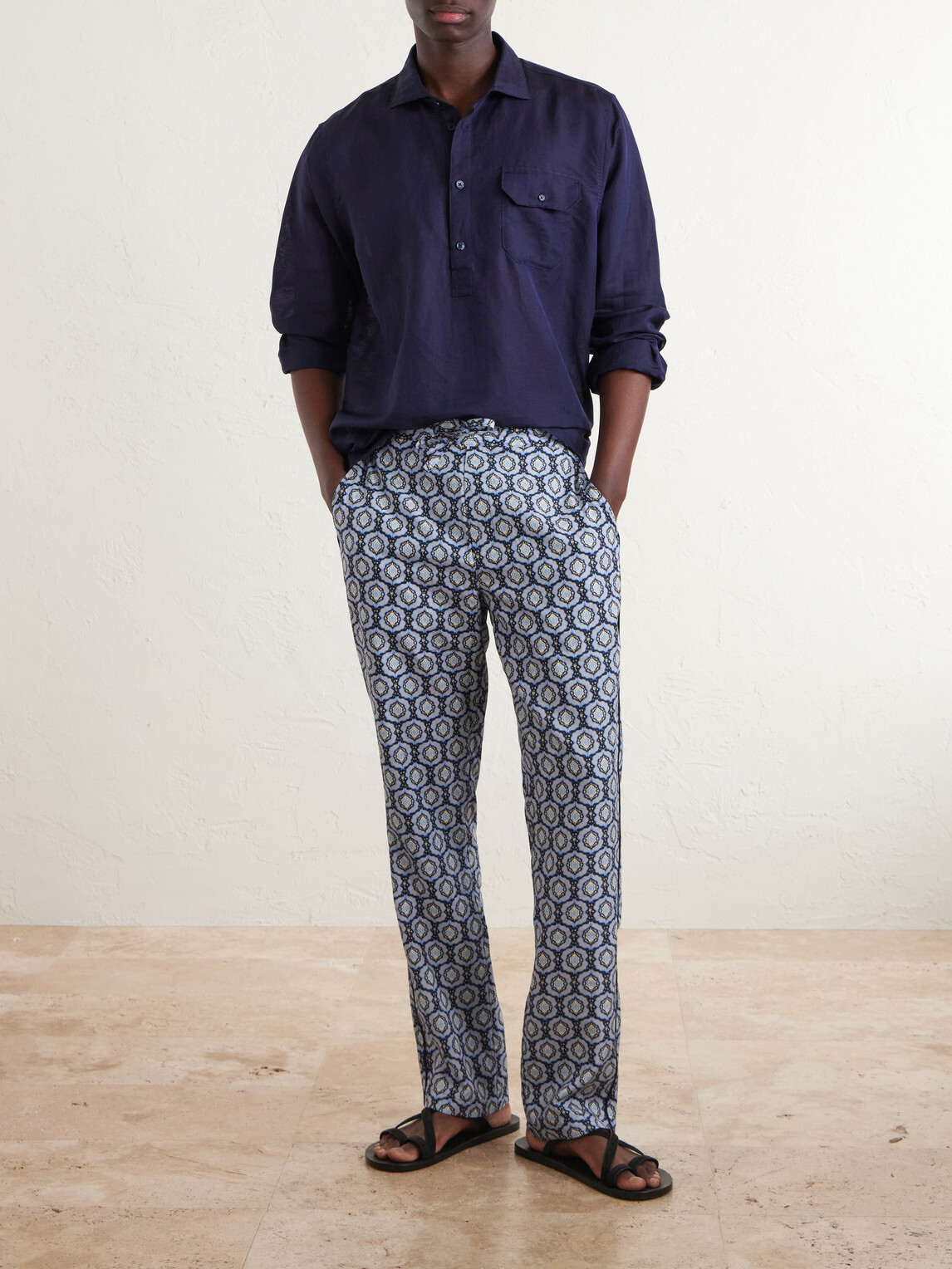 Orlebar Brown - Alfred Straight-Leg Printed Lyocell-Satin Trousers - Blue