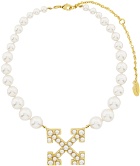 Off-White Gold & White Pearls Pavé Necklace