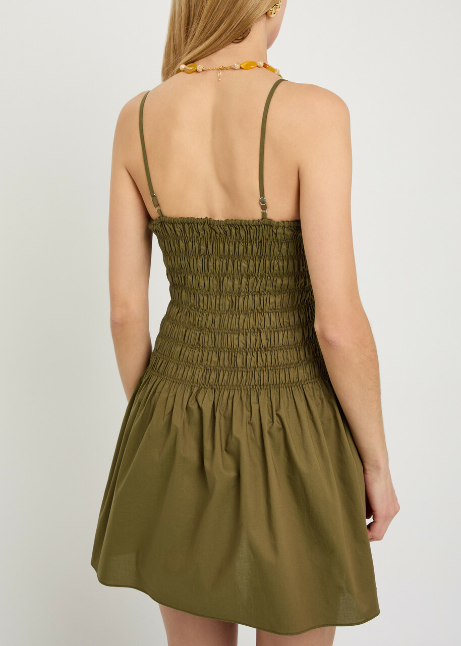 Faithfull The Brand Araceli Shirred Cotton Mini Dress Green