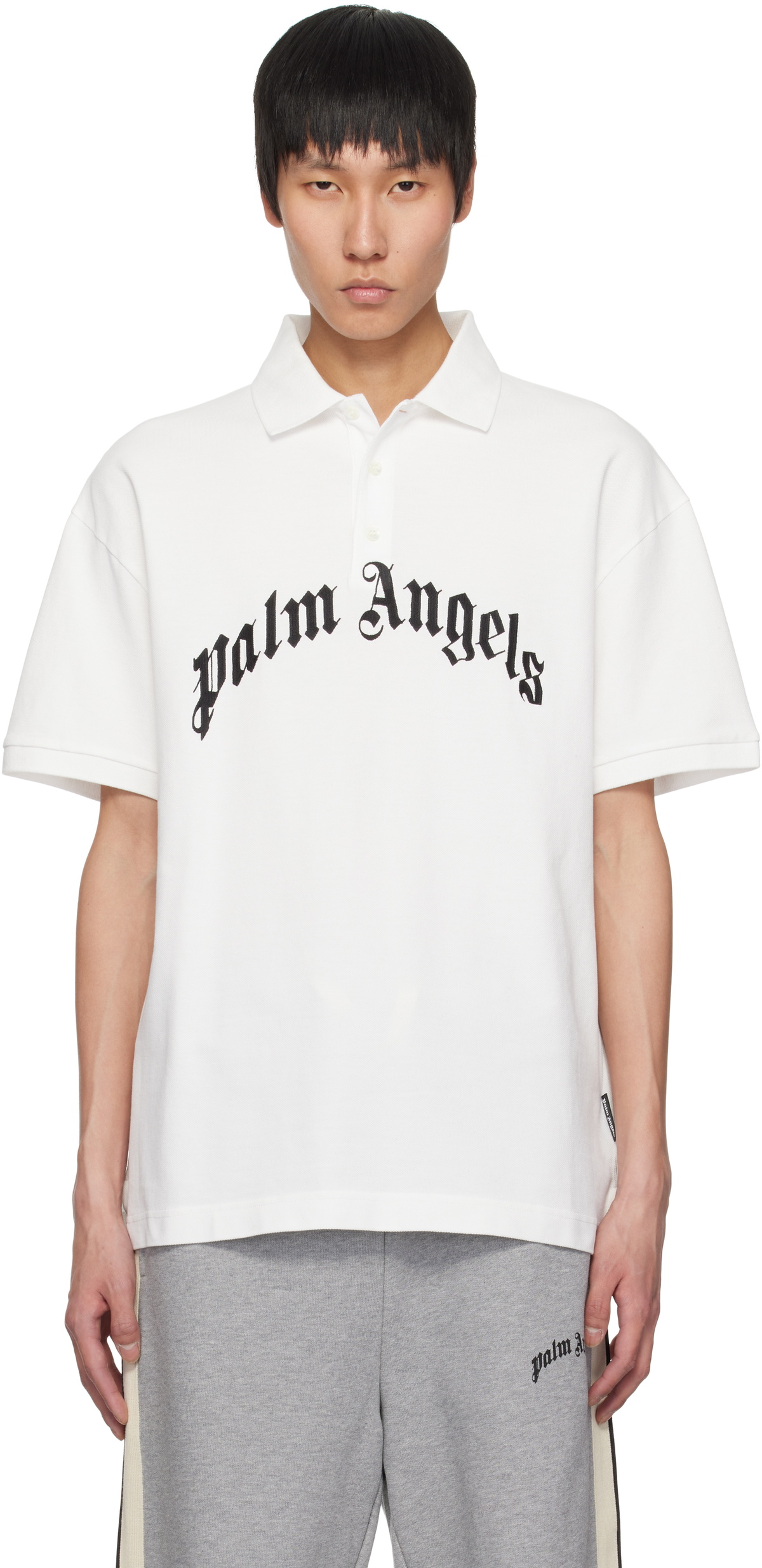 Palm Angels White Curved Logo Polo