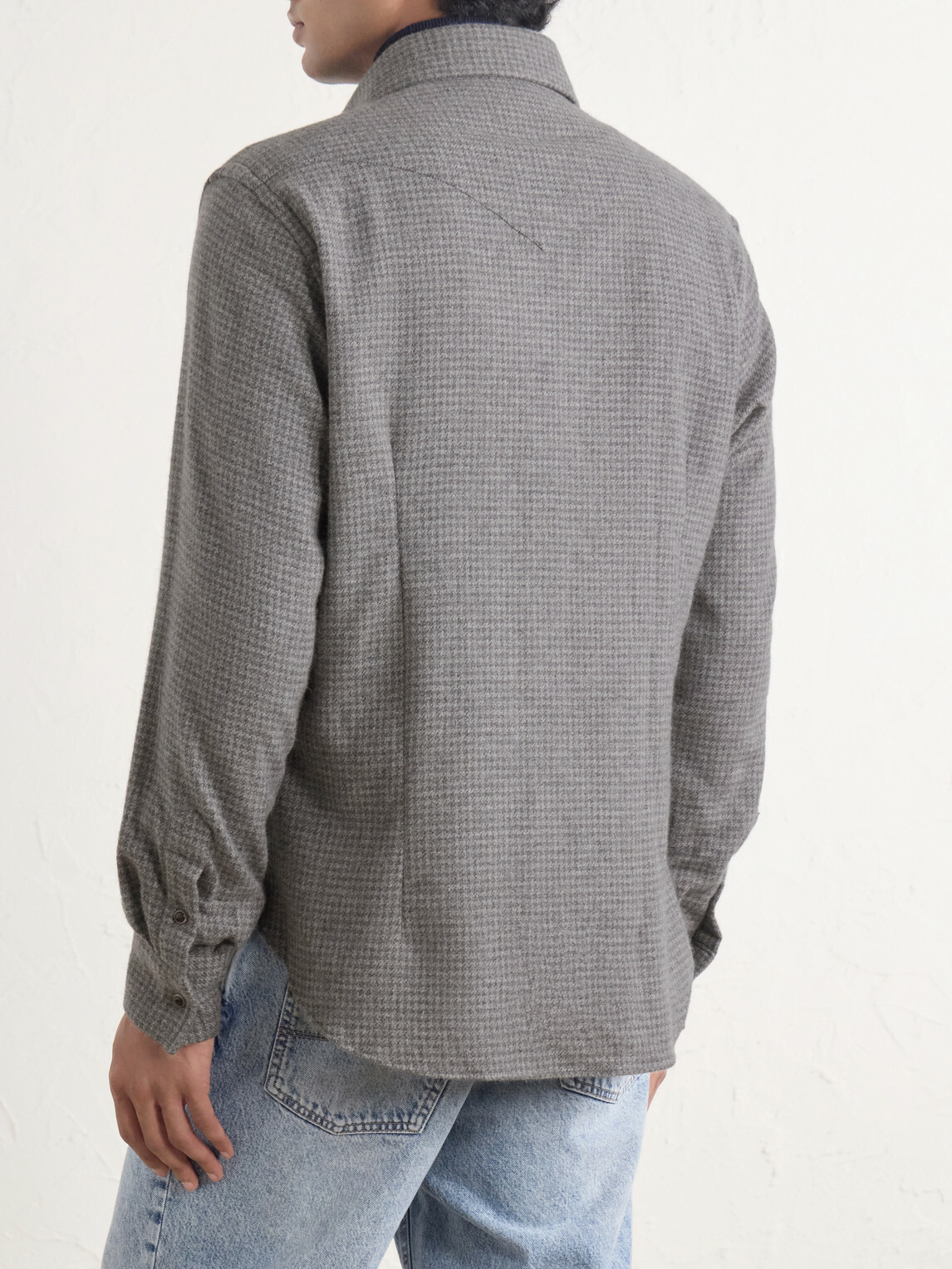 Eleventy - Texas Houndstooth Wool and Cashmere-Blend Shirt - Gray