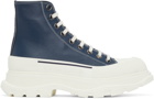 Alexander McQueen Navy Leather Tread Slick High Sneakers