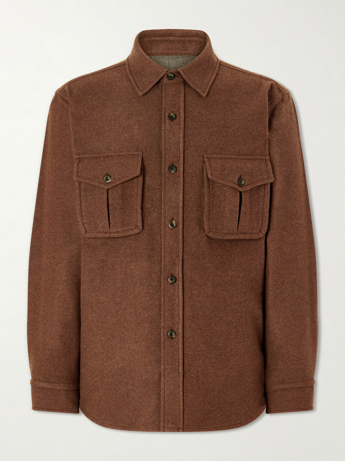 Caruso - Houndstooth Brushed Wool Overshirt - Neutrals