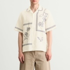 Wax London Men's Didcot Grid Flowers Vacation Shirt in Ecru/Navy