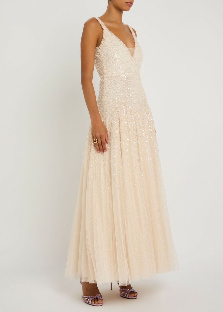 Needle & Thread Sequin-embellished Tulle Gown Cream