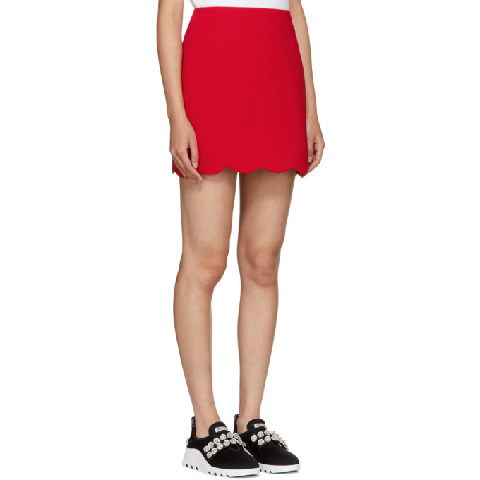 Miu Miu Red Cady Scalloped Hem Miniskirt Miu Miu