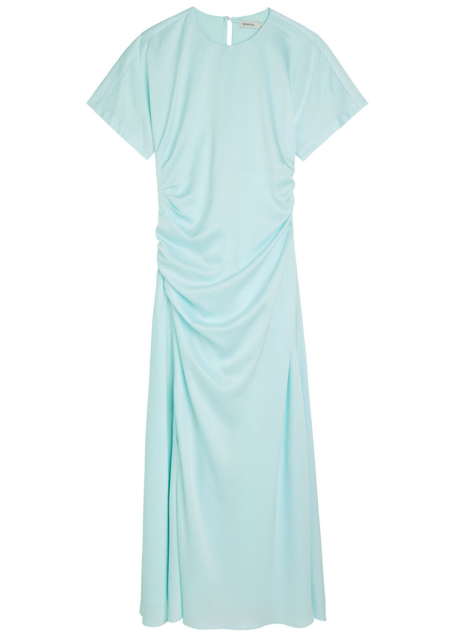 Simkhai Marabella Draped Satin Maxi Dress Light Blue