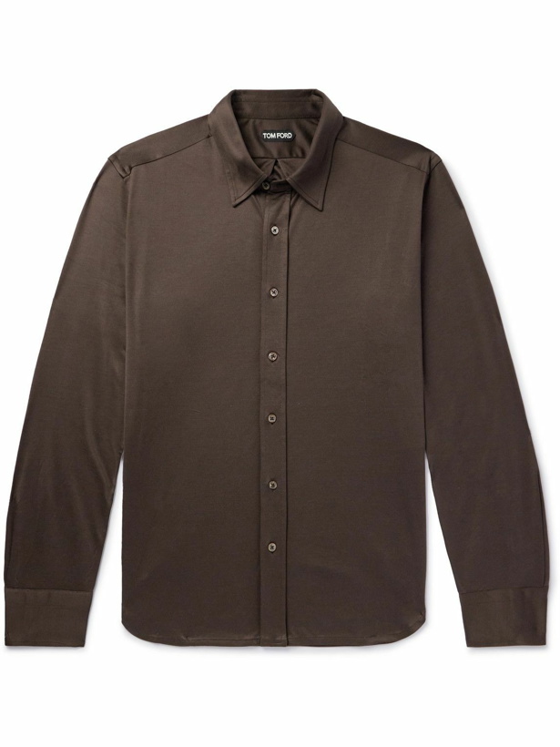 Photo: TOM FORD - Silk-Jersey Shirt - Brown