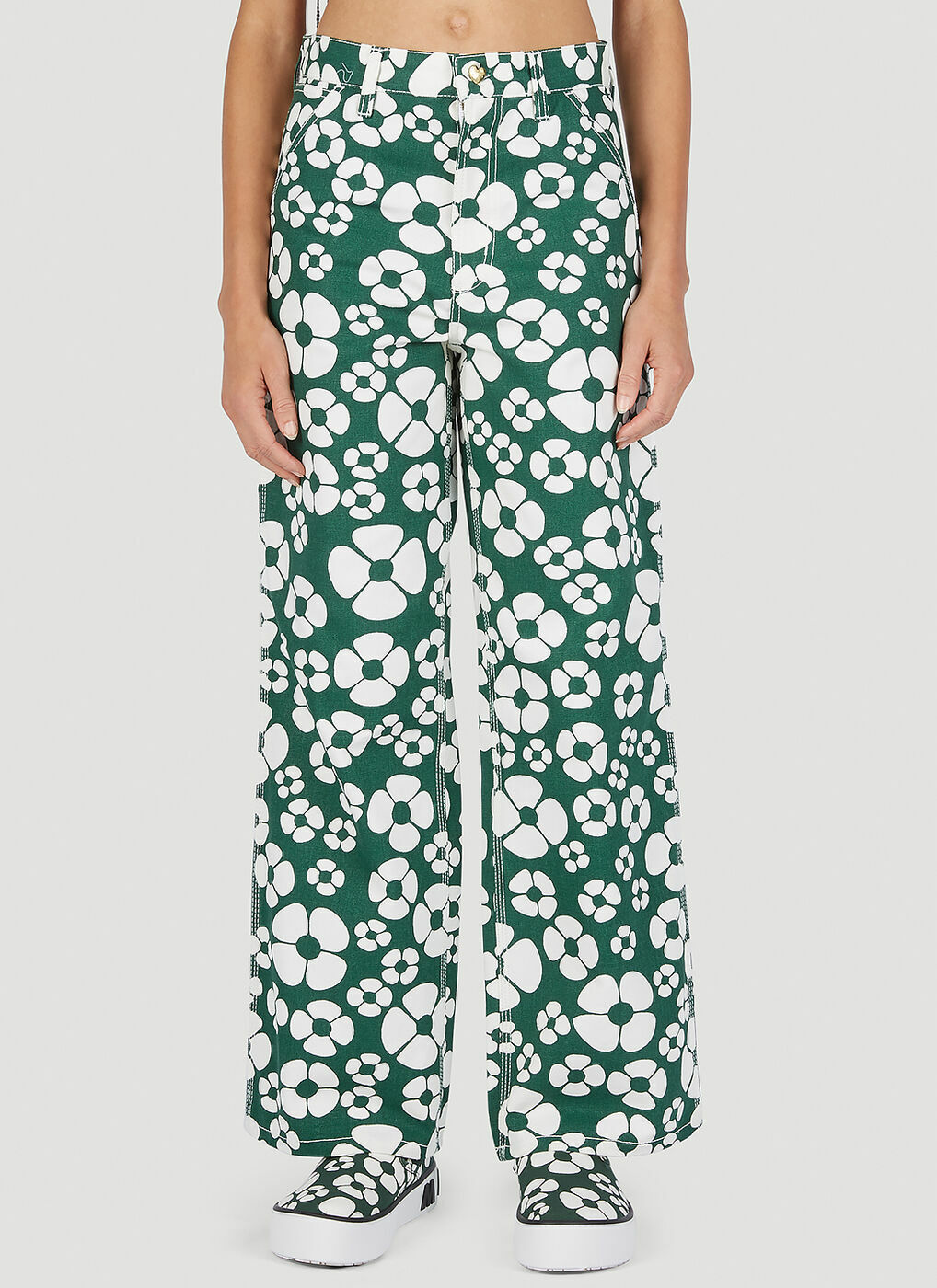 【関税＆送料込み】Marni Flared Trousers With Floral Print Marni x Carhartt - Floral Print Pants in Green