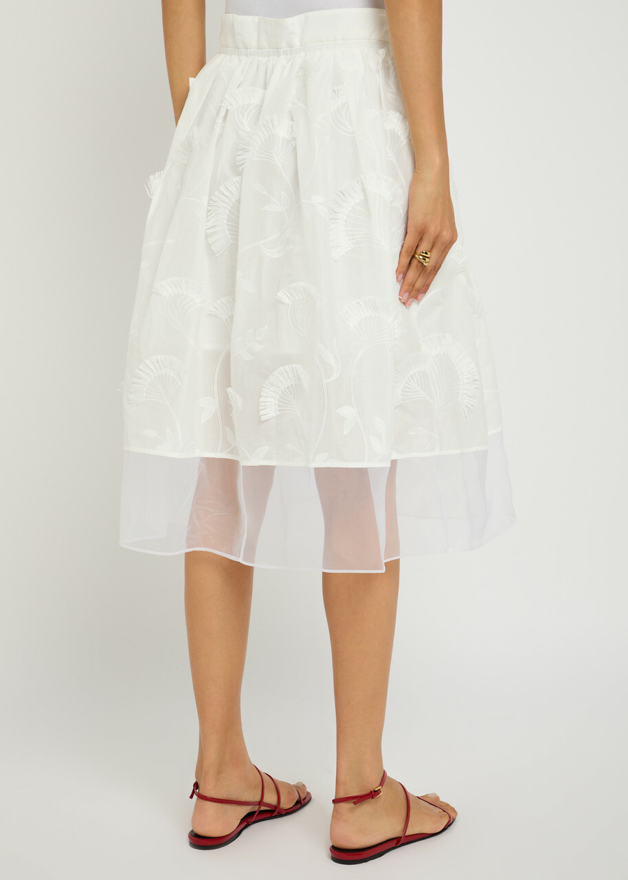 3.1 Phillip Lim Embroidered Tulle and Cotton Midi Skirt White