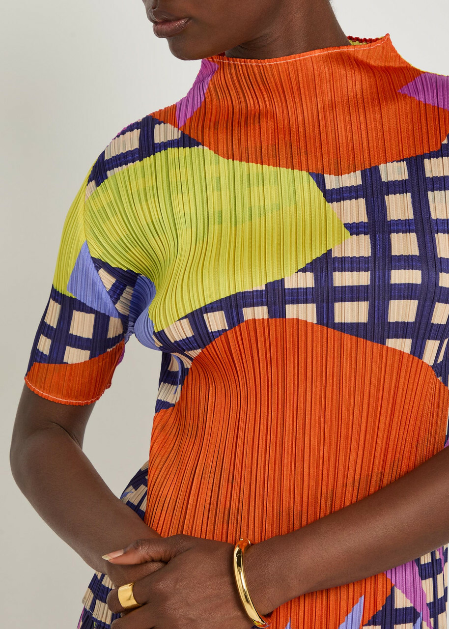 Pleats Please Issey Miyake Printed Pleated Woven top Red