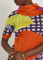 Pleats Please Issey Miyake Printed Pleated Woven top Red