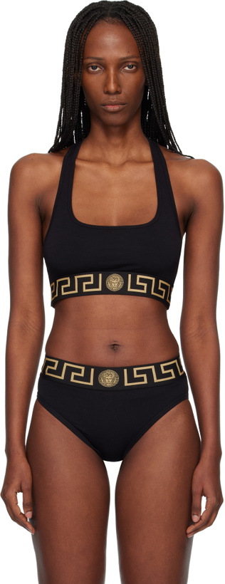 Photo: Versace Black Nylon-Blend Bikini Top