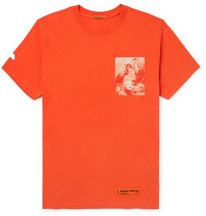 Photo: Heron Preston - Printed Cotton-Jersey T-Shirt - Orange