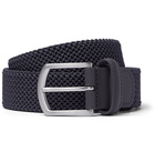 Anderson's - 3.5cm Leather-Trimmed Woven Elastic Belt - Gray