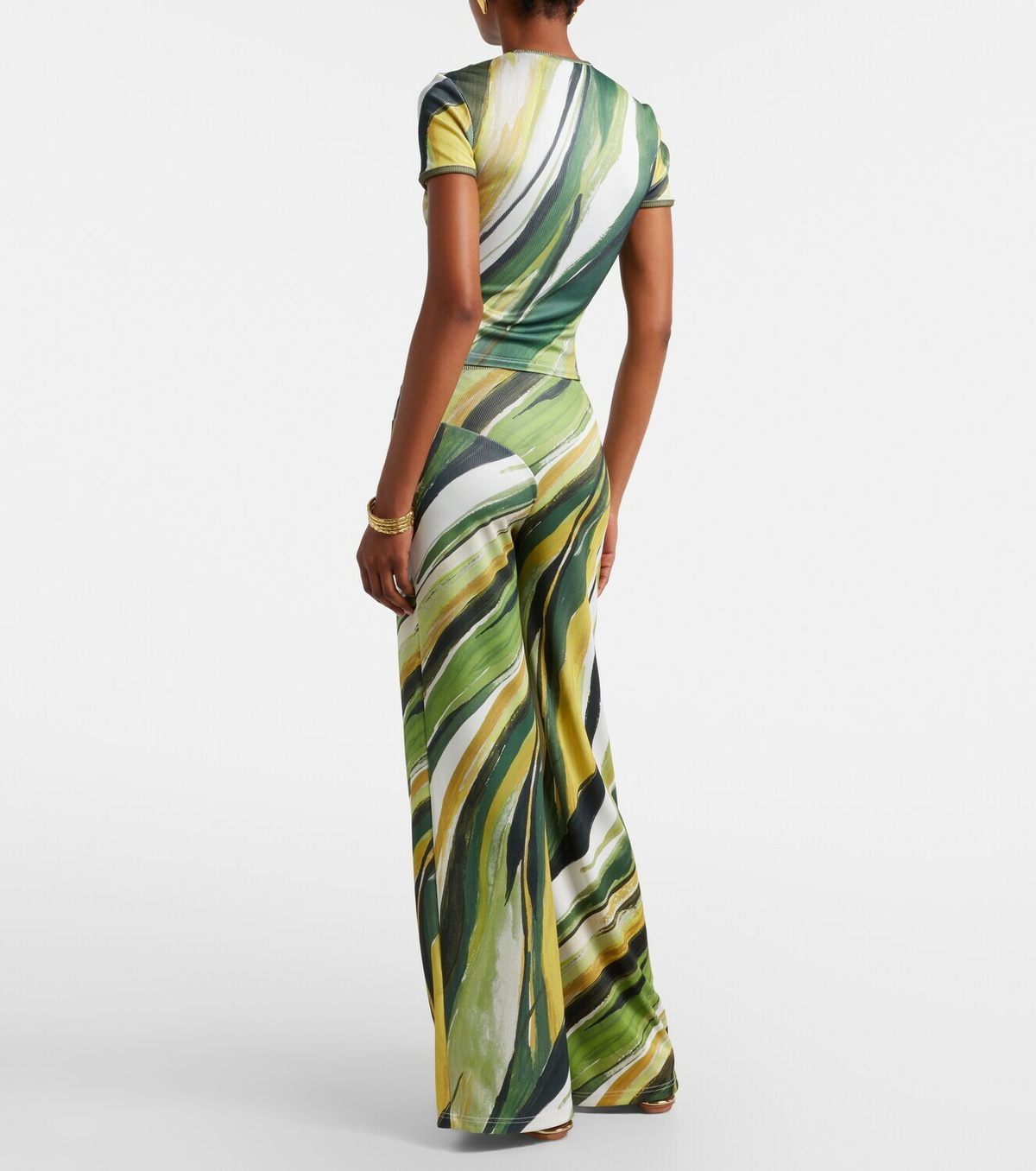 Christopher Esber Printed ribbed-knit jersey wide-leg pants