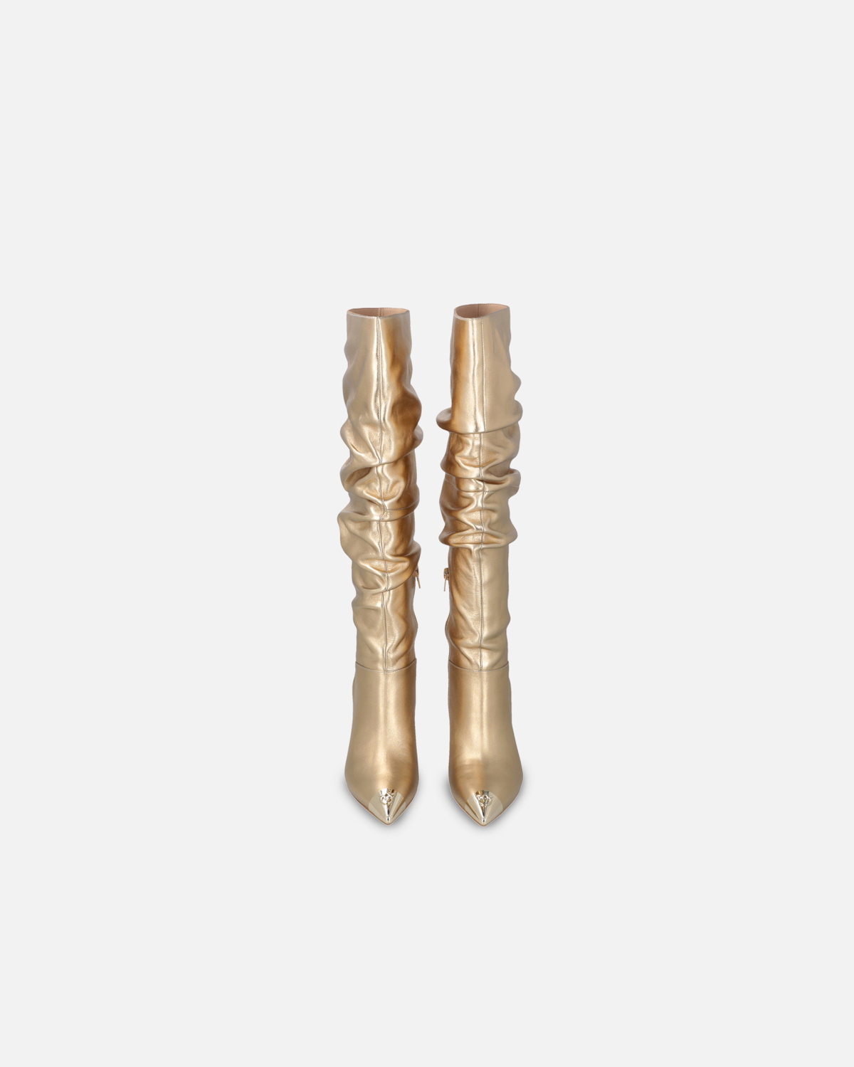 Pinko Heeled High Boots In Golden Nappa Leather Light Gold