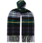 Johnstons of Elgin - Fringed Checked Cashmere Scarf - Green