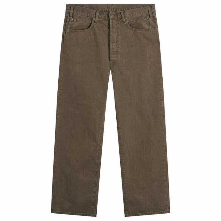 Photo: Unlikely Dry Goods Men's Time Travel Wide Jeans in Brown Wash