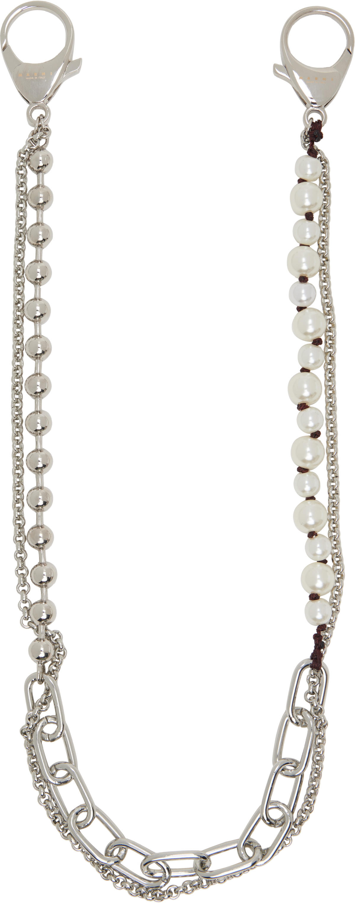 Marni Silver & White Metal & Faux-Pearls Charm Wallet Chain