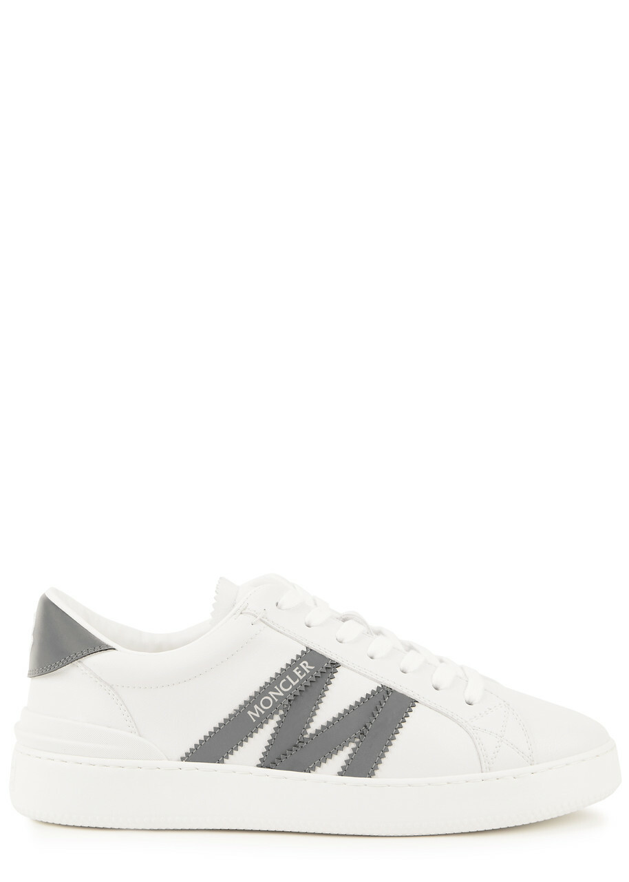 Moncler Monaco Leather Sneakers, Sneakers, White, Grained Leather