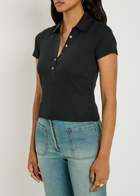 Veronica Beard Kearney Ribbed Stretch-cotton Polo Shirt Black