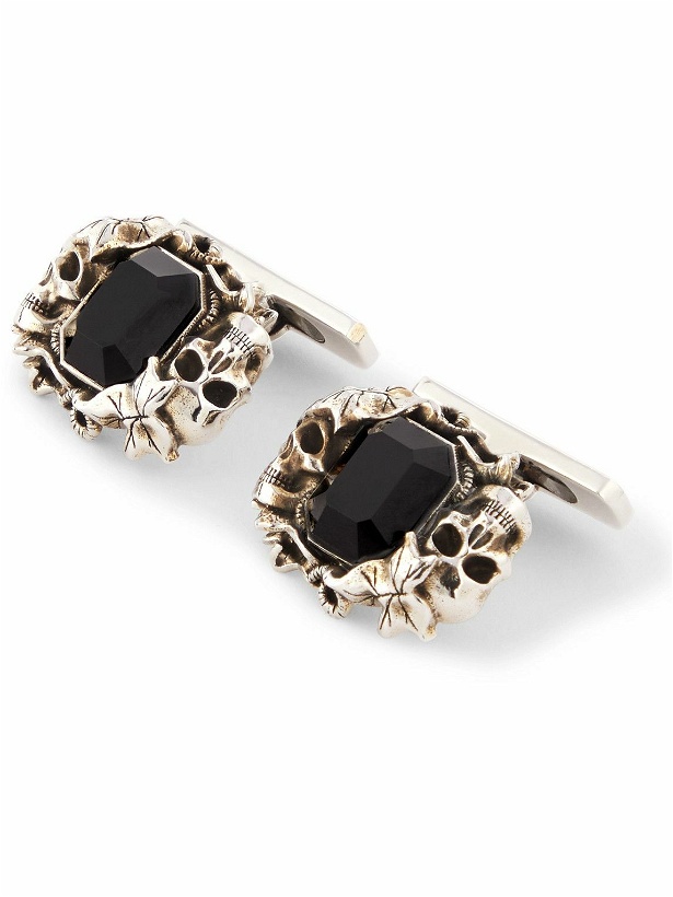 Photo: Alexander McQueen - Ivy Skull Burnished Silver-Tone and Crystal Cufflinks