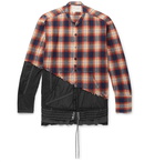 Greg Lauren - Birdwell Grandad-Collar Panelled Distressed Checked Cotton-Flannel and Nylon Shirt - Orange